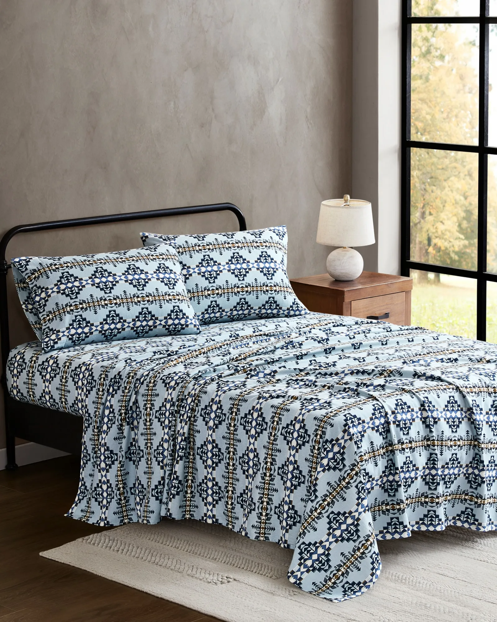 Pendleton DESERT DAWN FLANNEL SHEET SET GREY/BLUE MULTI New