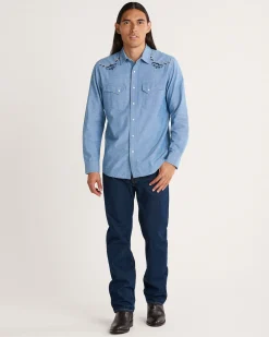 Pendleton MEN'S HARDING EMBROIDERED CHAMBRAY GAMBLER SHIRT LIGHT BLUE/HARDING Discount