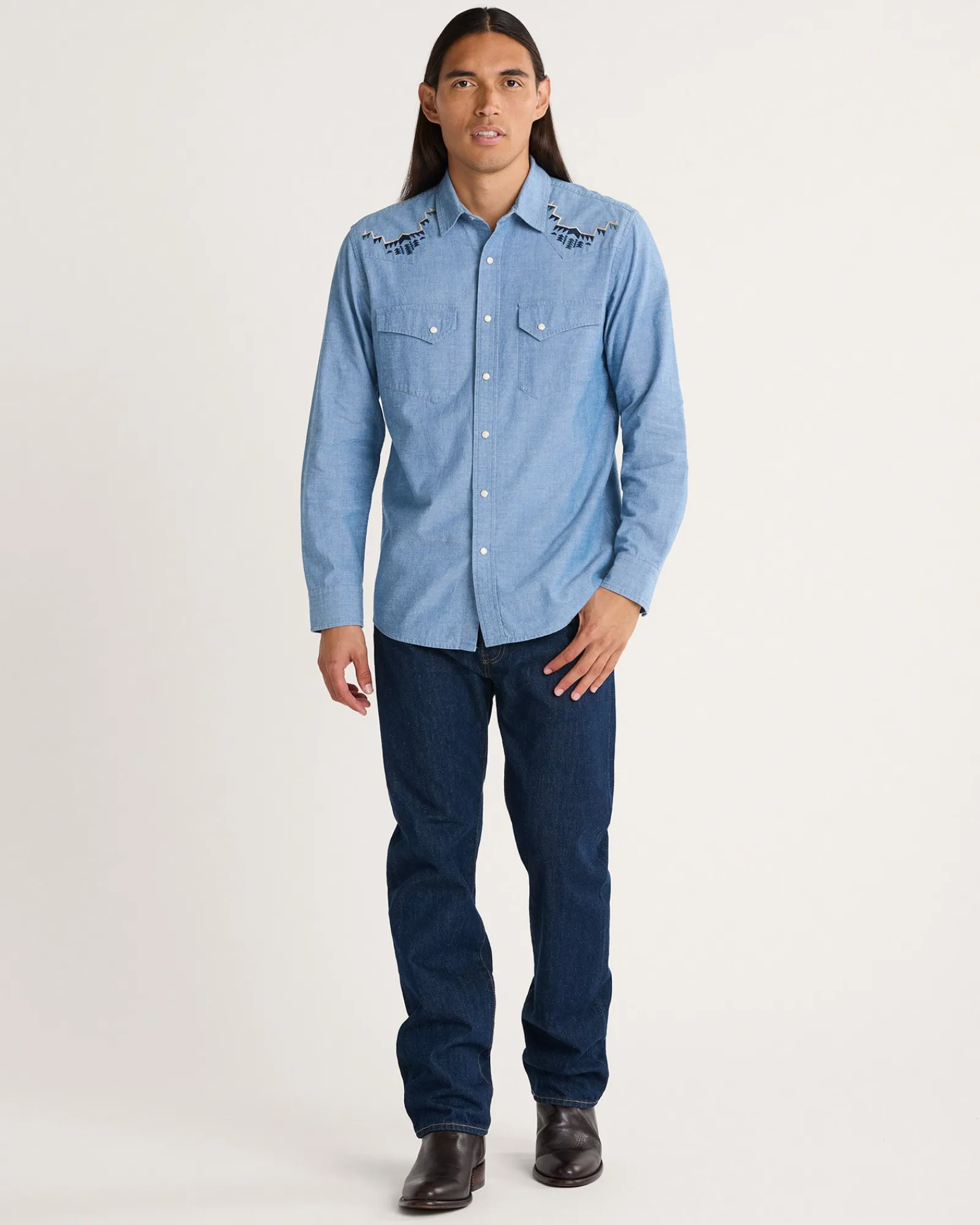 Pendleton MEN'S HARDING EMBROIDERED CHAMBRAY GAMBLER SHIRT LIGHT BLUE/HARDING Discount