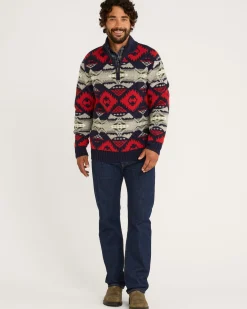 Pendleton MEN'S NEHALEM QUARTER ZIP LAMBSWOOL SWEATER NAVY/RED Best