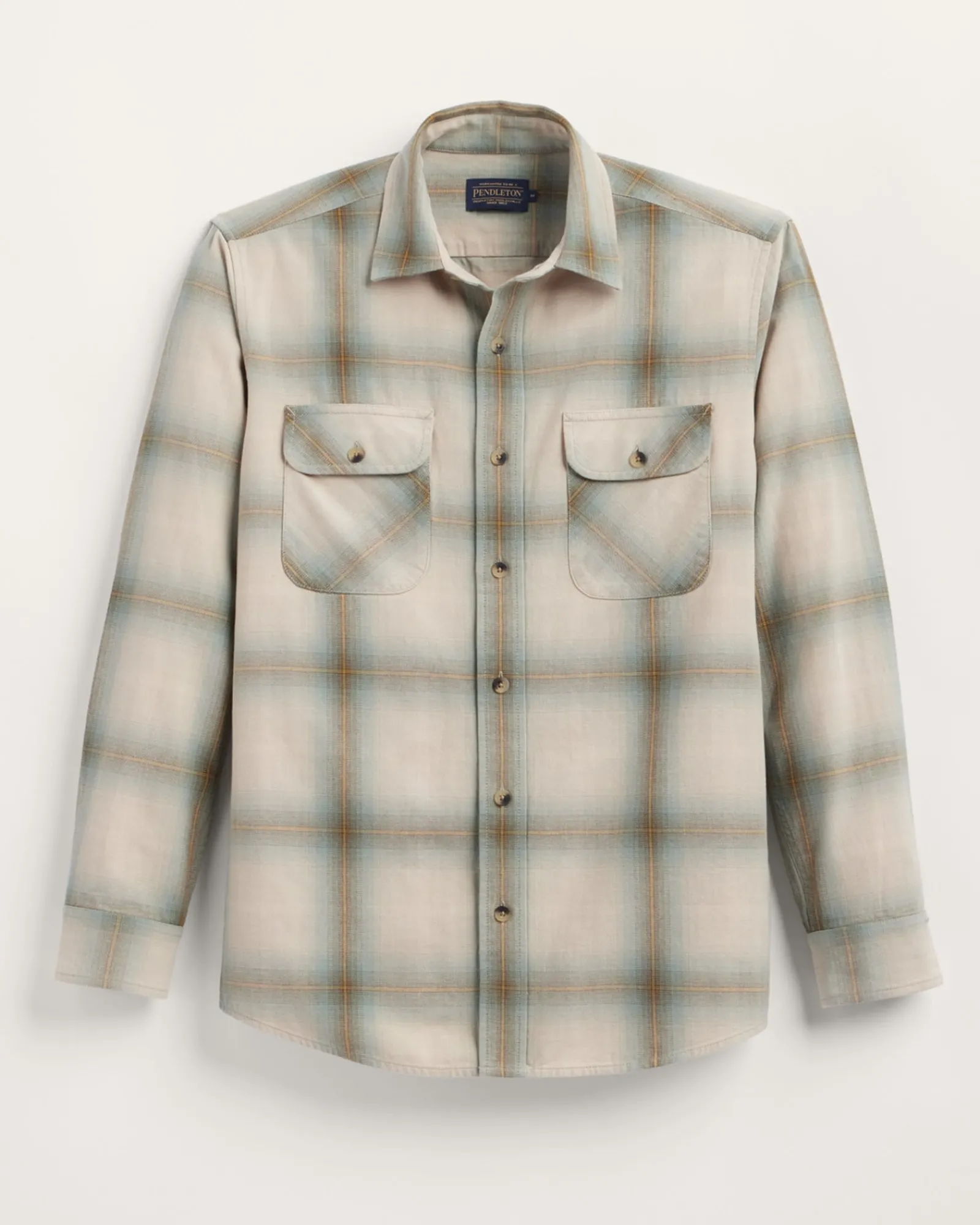 Pendleton MEN'S PLAID BEACH SHACK COTTON SHIRT TAN/SAGE OMBRE Outlet