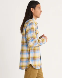 Pendleton MEN'S PLAID BURNSIDE DOUBLEBRUSHED FLANNEL SHIRT TAN/BLUE/GOLD PLAID Outlet