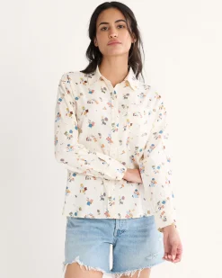 Pendleton WOMEN'S BEACH PRINT COASTAL LINEN SHIRT ANTIQUE WHITE BEACH PRINT Discount