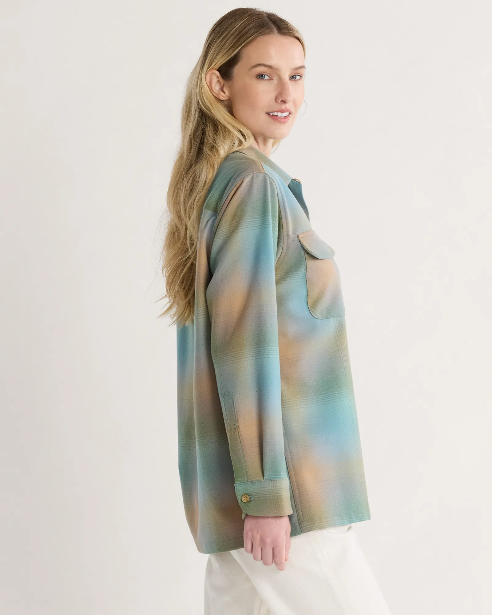 Pendleton WOMEN'S BOYFRIEND BOARD SHIRT GREEN/TAN OMBRE Discount