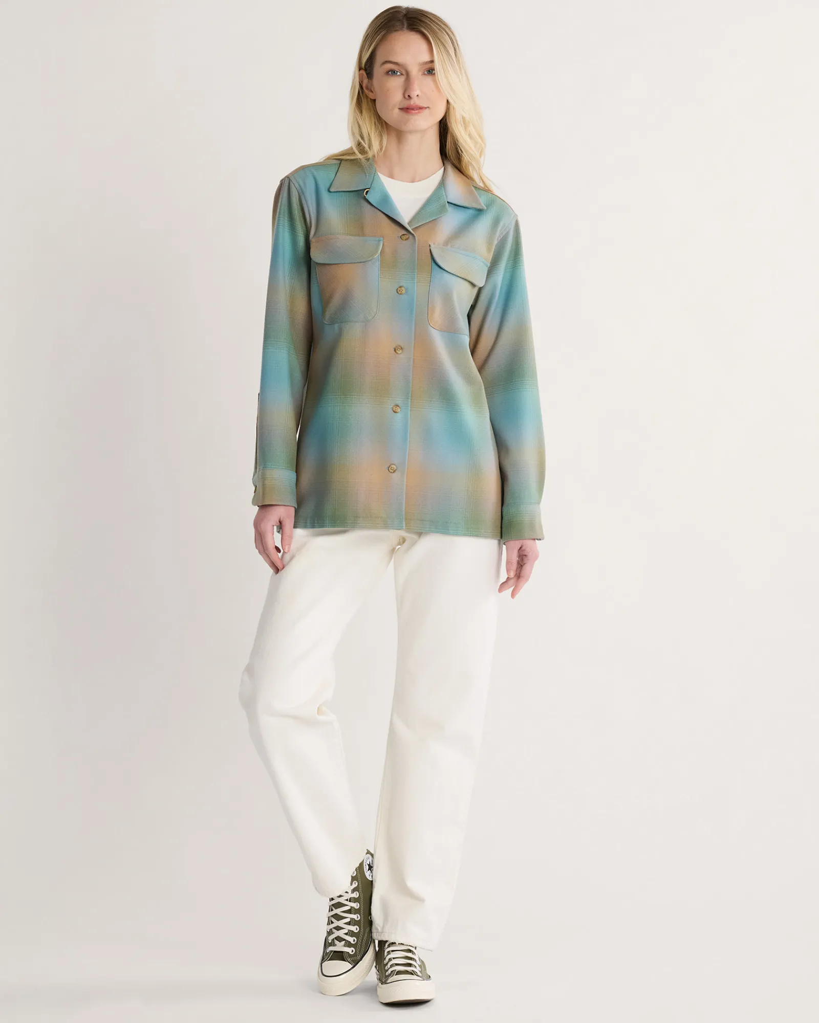 Pendleton WOMEN'S BOYFRIEND BOARD SHIRT GREEN/TAN OMBRE Discount