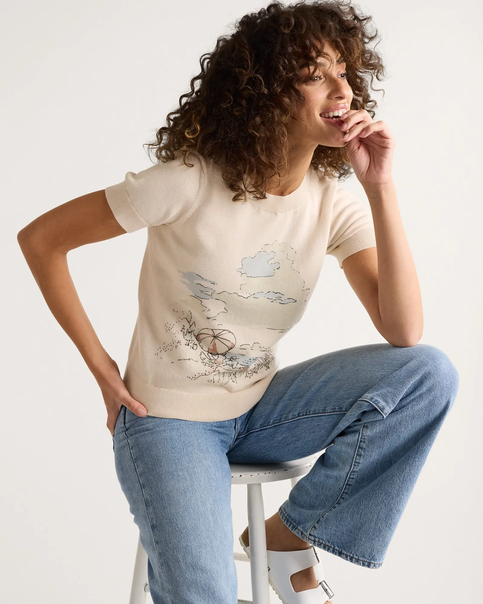 Pendleton WOMEN'S COASTAL COTTON SWEATER TAN MULTI Clearance