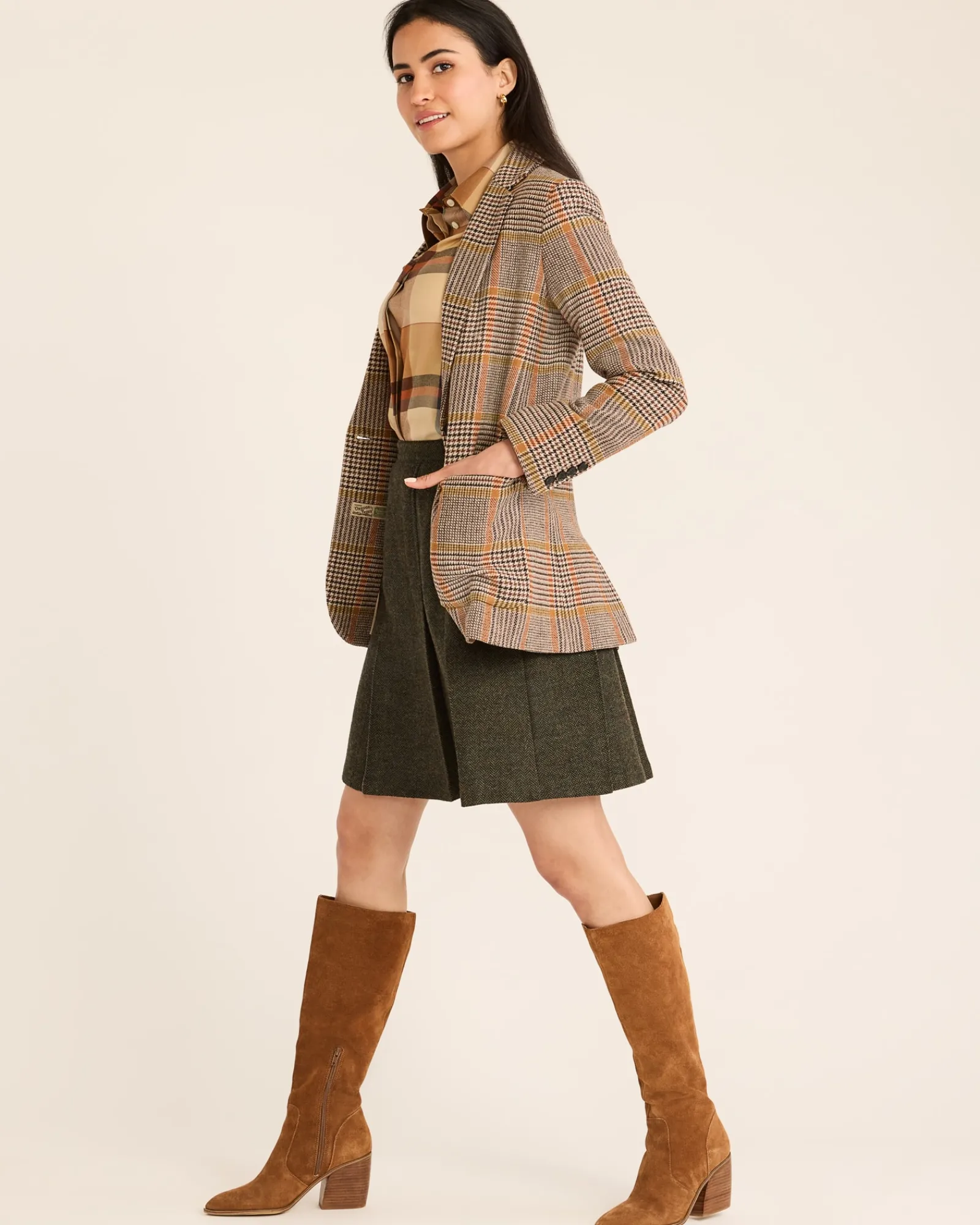 Pendleton WOMEN'S DAVIS GLEN PLAID WOOL BLAZER TAN/BROWN Clearance