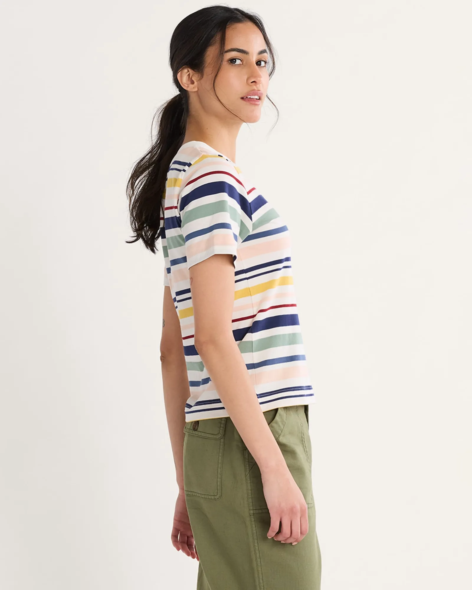 Pendleton WOMEN'S DESCHUTES STRIPE TEE ECRU STRIPE New