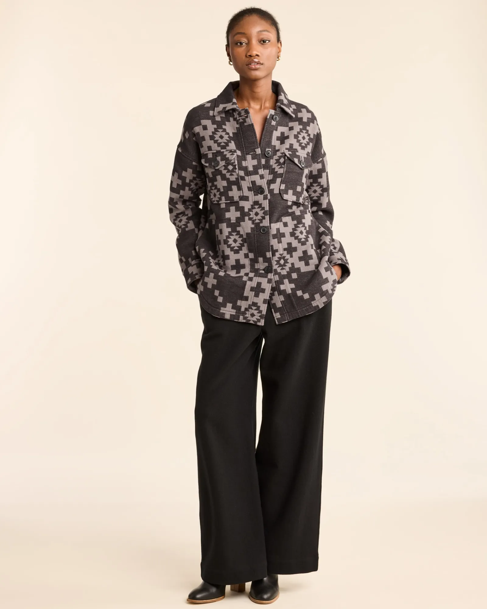 Pendleton WOMEN'S DOUBLESOFT SHIRT JACKET CHARCOAL TOSSED CROSS Best