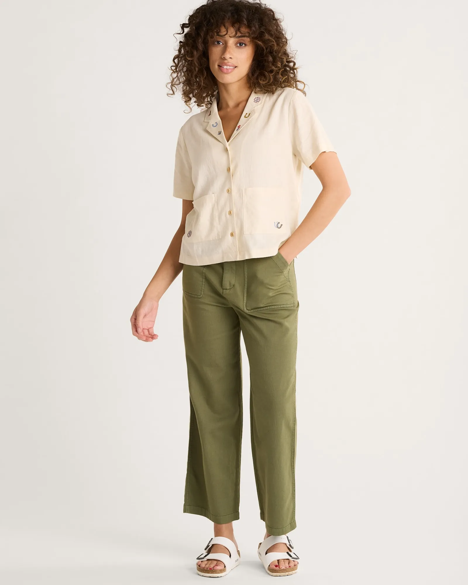 Pendleton WOMEN'S EMBROIDERED LINEN SHIRT NATURAL New
