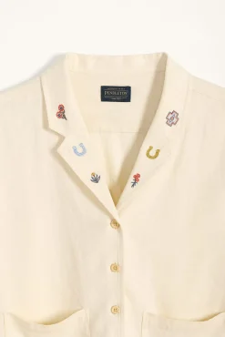 Pendleton WOMEN'S EMBROIDERED LINEN SHIRT NATURAL New