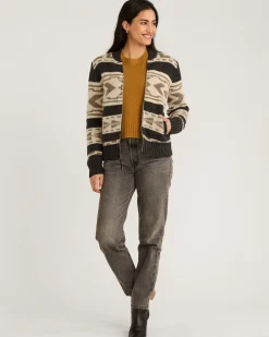 Pendleton WOMEN'S GRAPHIC SHETLAND COLLECTION ZIP CARDIGAN OXFORD GREY MULTI New