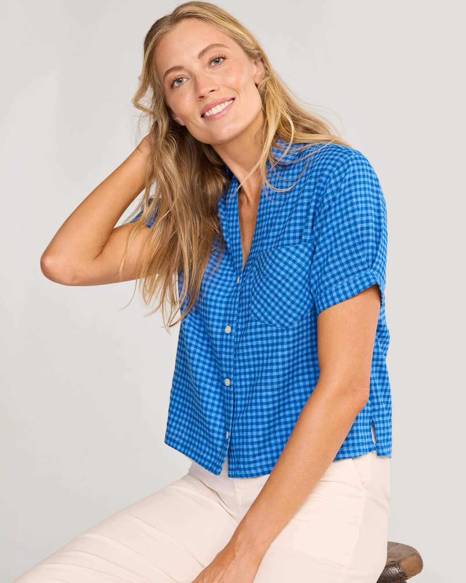 Pendleton WOMEN'S HARLOW LINEN SHIRT BLUE CHECK Outlet