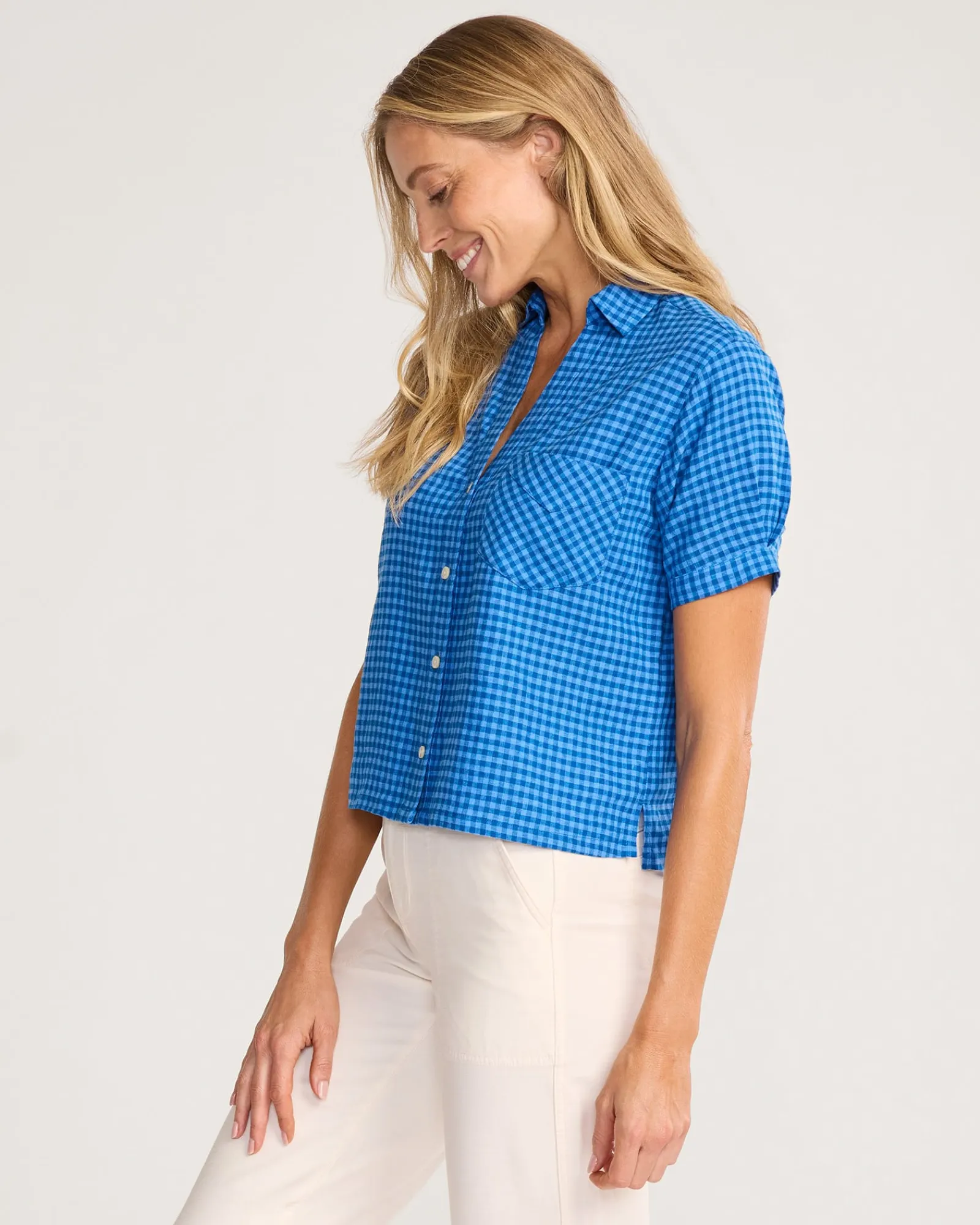 Pendleton WOMEN'S HARLOW LINEN SHIRT BLUE CHECK Outlet