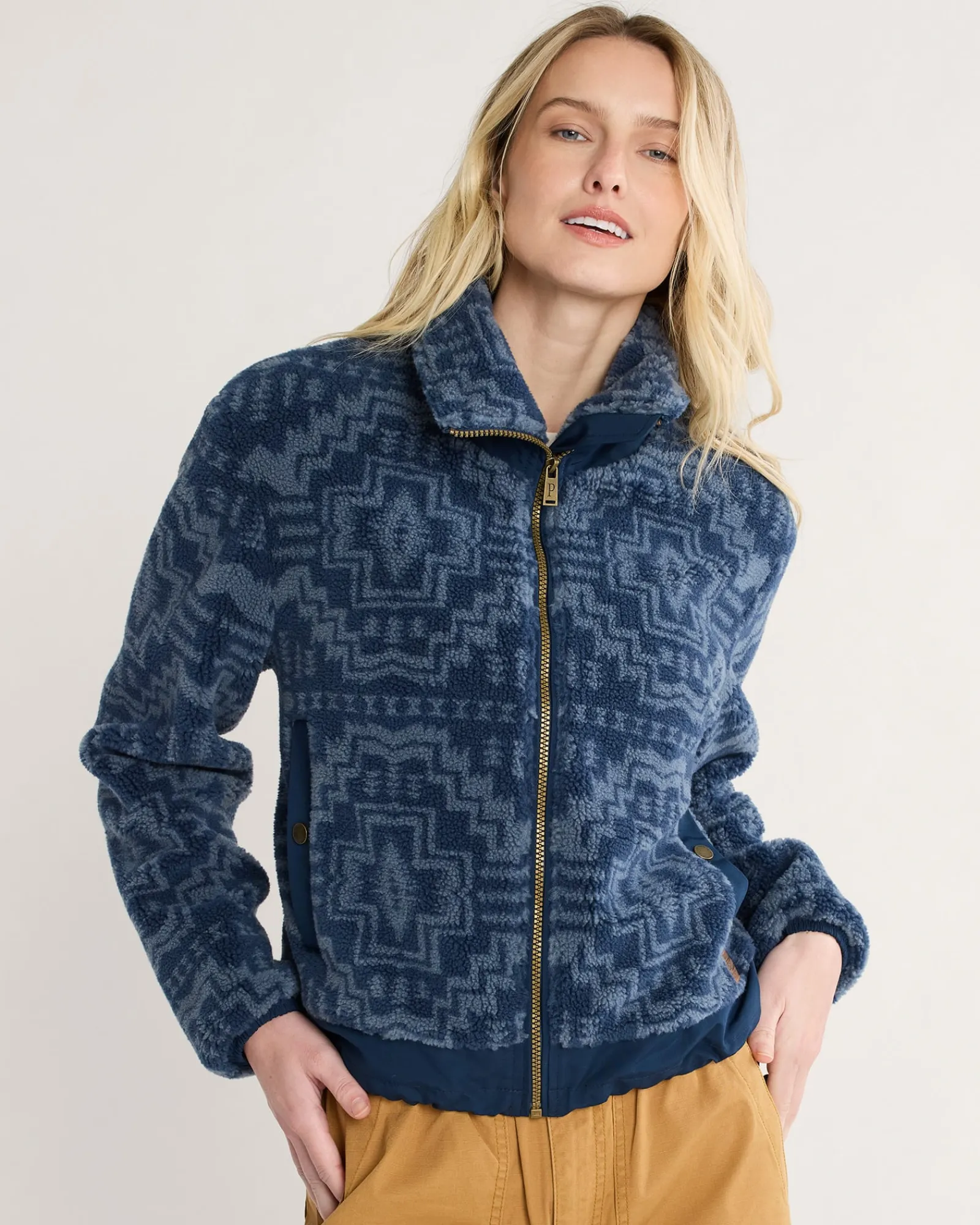 Pendleton WOMEN'S HEATHER ZIP-FRONT FLEECE JACKET BLUE HARDING STAR Outlet