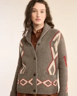 Pendleton WOMEN'S HERITAGE LAMBSWOOL CARDIGAN BROWN MIX MULTI Fashion
