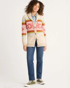 Pendleton WOMEN'S HERITAGE WOOL CARDIGAN TAN/ORANGE MULTI Discount