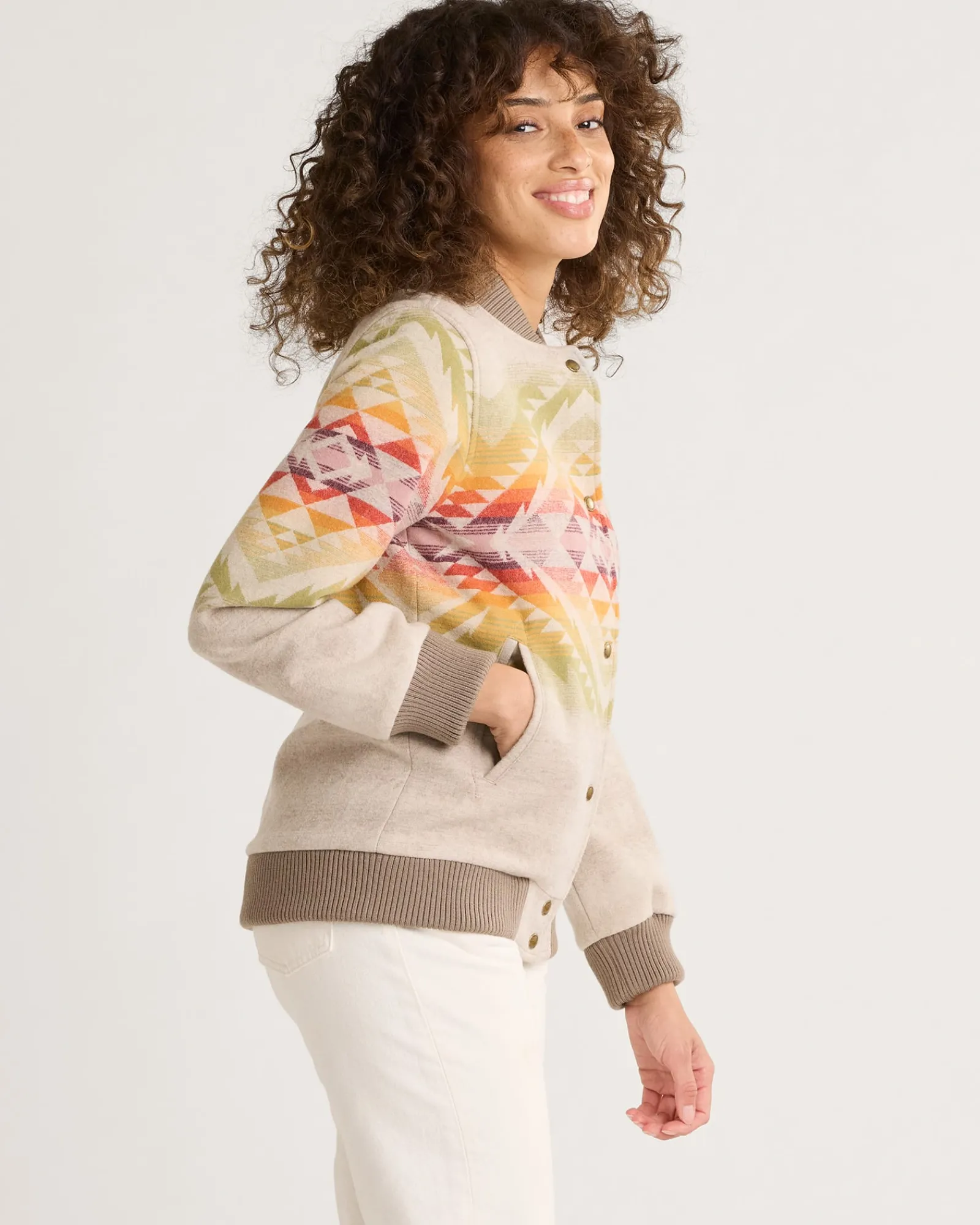 Pendleton WOMEN'S HOYT WOOL BOMBER TAN MULTI CASCADIA Discount