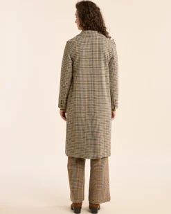 Pendleton WOMEN'S HUDSON LONG WOOL COAT TAN/BROWN CHECK Outlet
