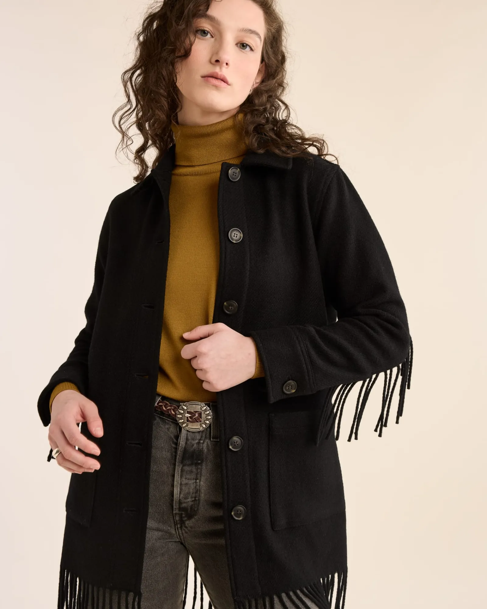 Pendleton WOMEN'S JOLENE WOOL FRINGED JACKET BLACK Best
