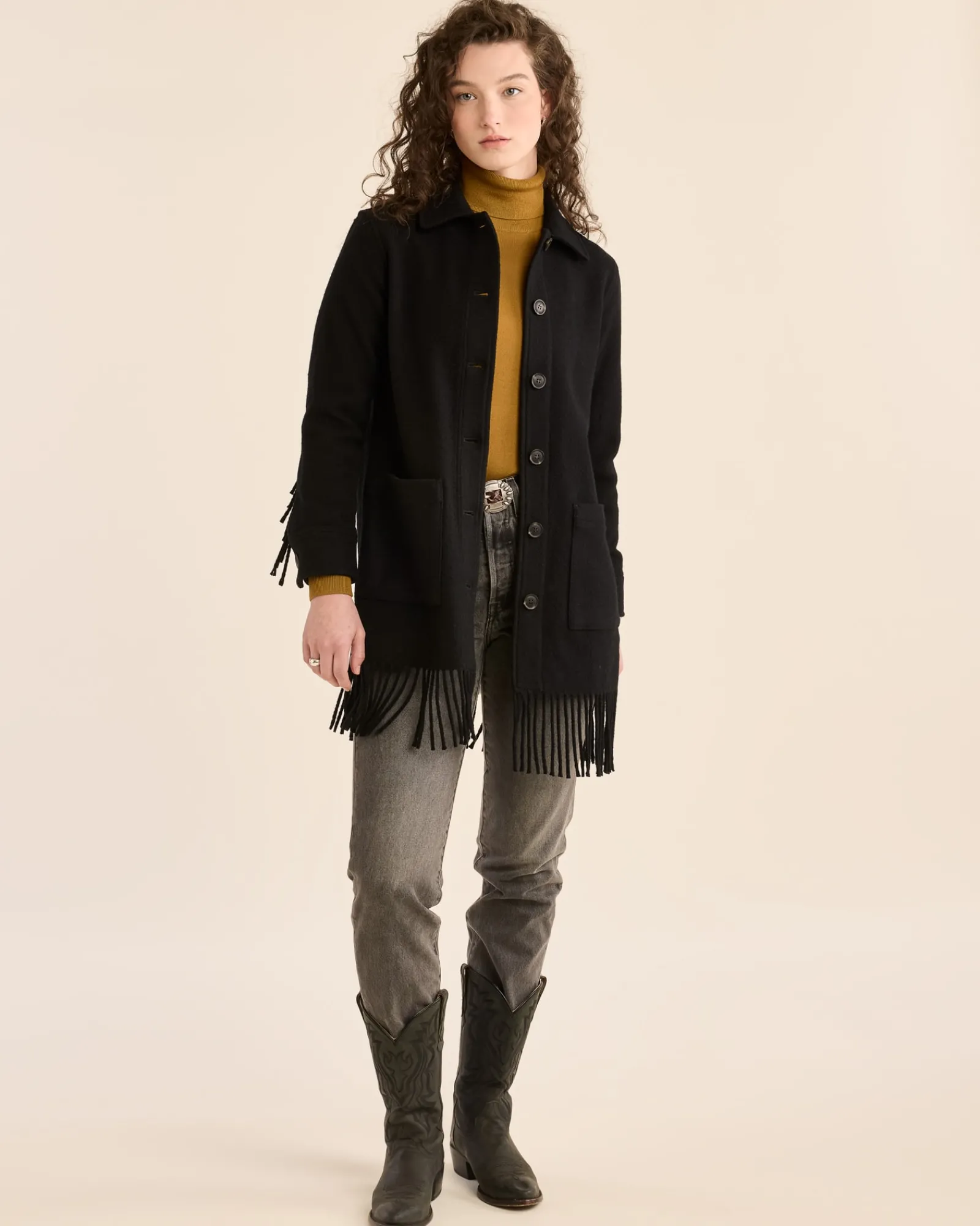 Pendleton WOMEN'S JOLENE WOOL FRINGED JACKET BLACK Best