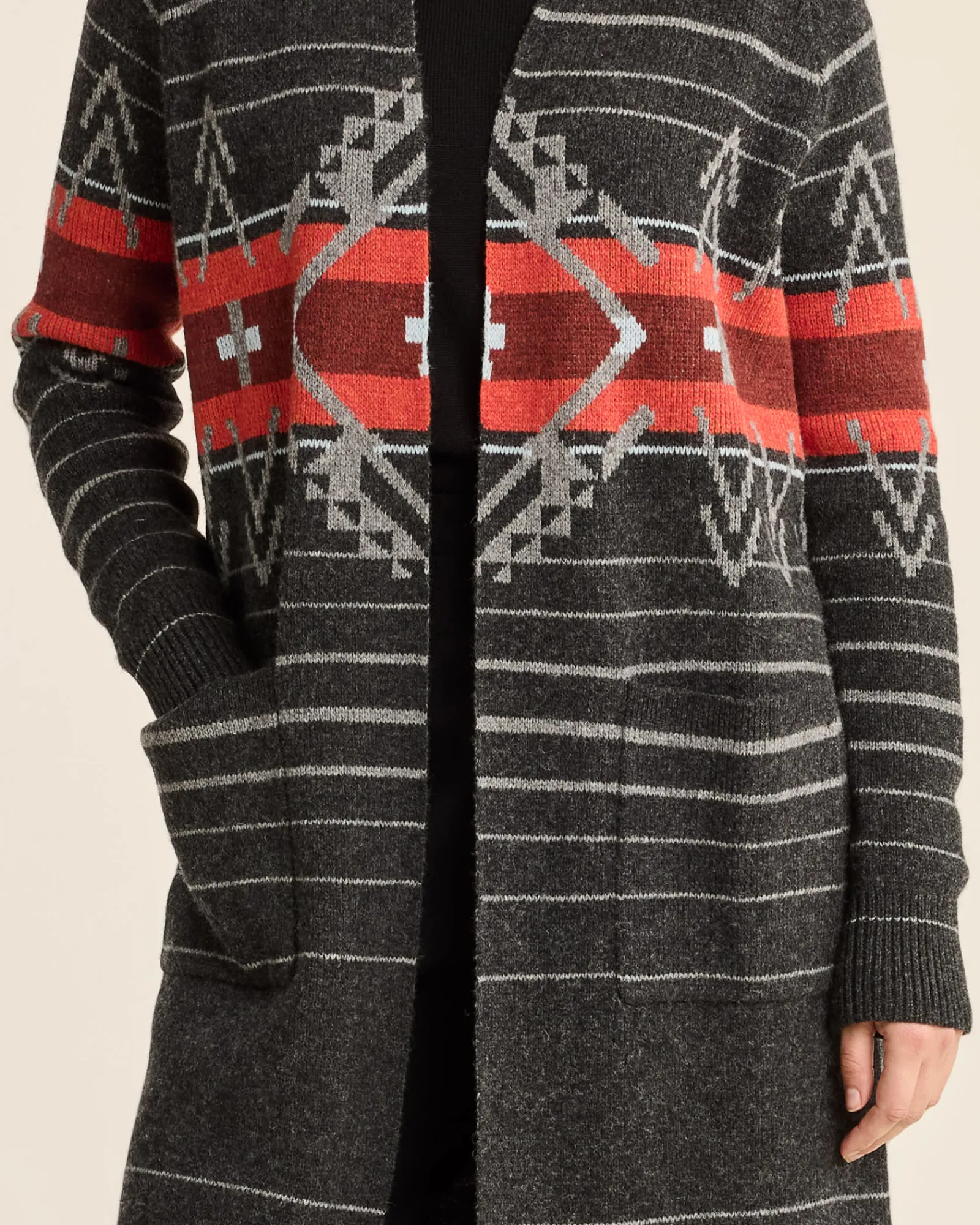 Pendleton WOMEN'S LAMBSWOOL DUSTER CARDIGAN BLACK HEATHER MULTI Outlet
