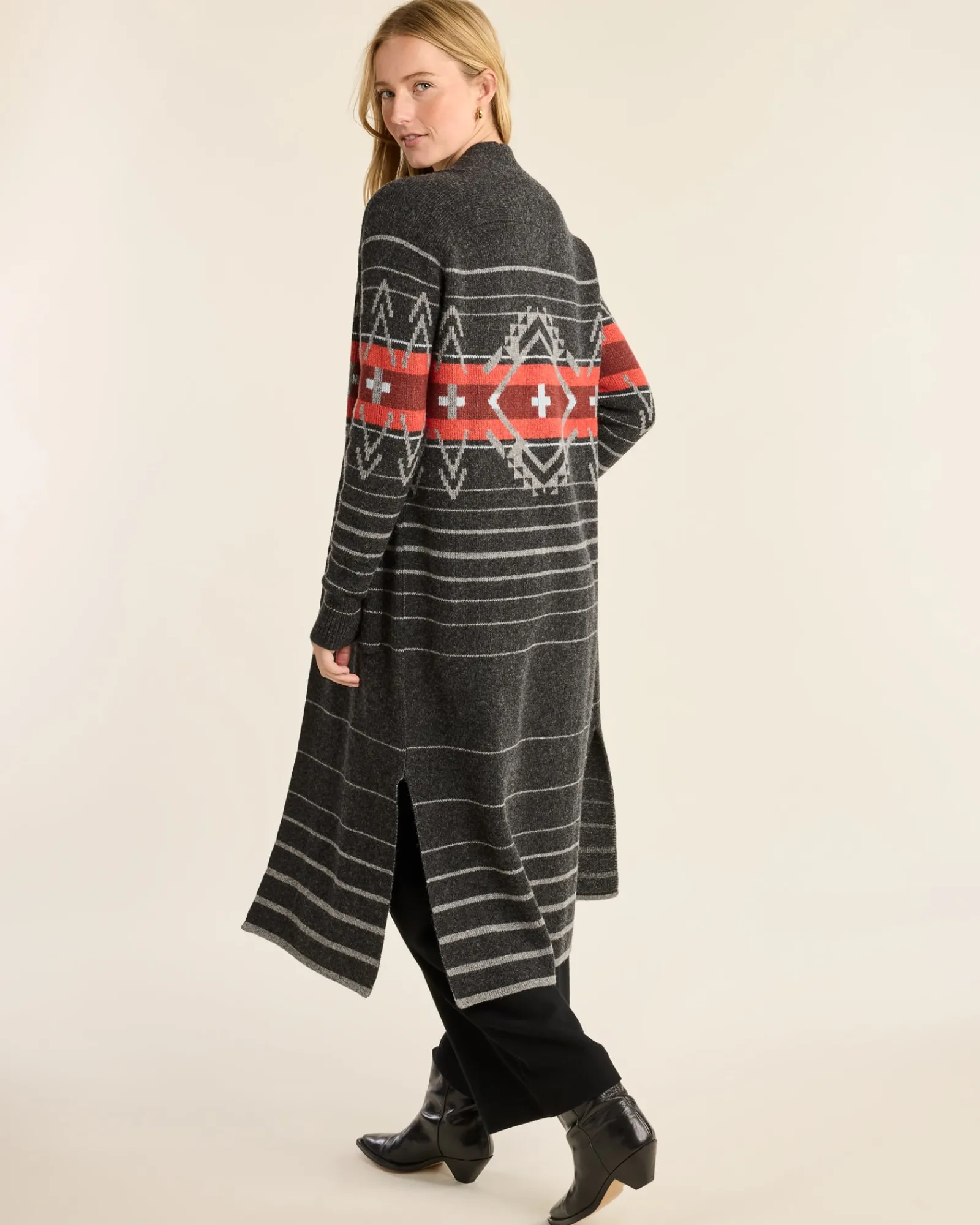 Pendleton WOMEN'S LAMBSWOOL DUSTER CARDIGAN BLACK HEATHER MULTI Outlet