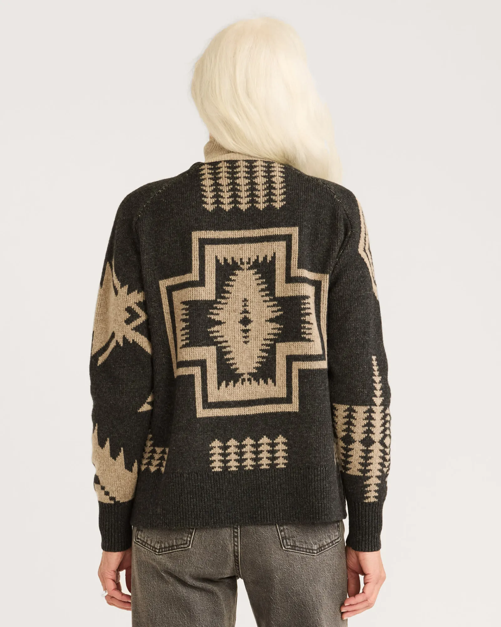 Pendleton WOMEN'S LAMBSWOOL MIXED GRAPHIC CARDIGAN BLACK/TAUPE Clearance