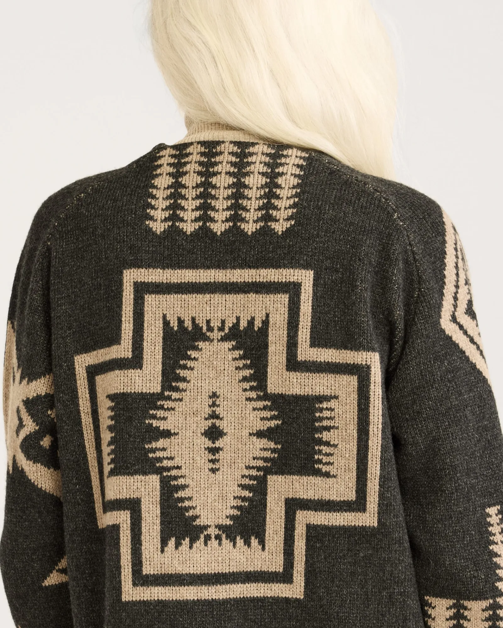 Pendleton WOMEN'S LAMBSWOOL MIXED GRAPHIC CARDIGAN BLACK/TAUPE Clearance