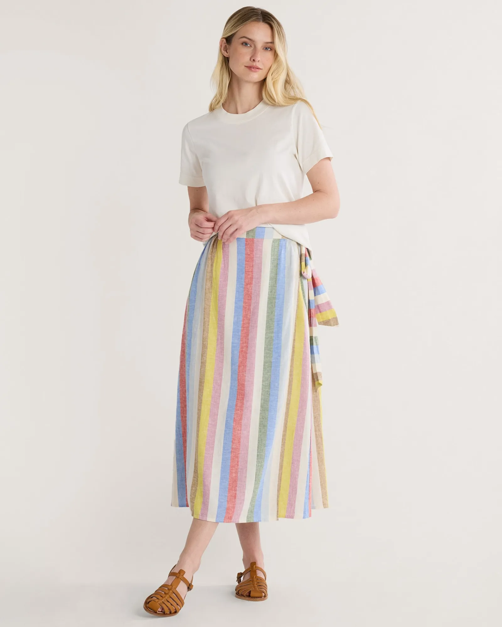 Pendleton WOMEN'S LINEN WRAP SKIRT MULTI STRIPE Best