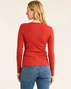 Pendleton WOMEN'S LONG-SLEEVE PIMA COTTON HENLEY RED OCHRE Outlet