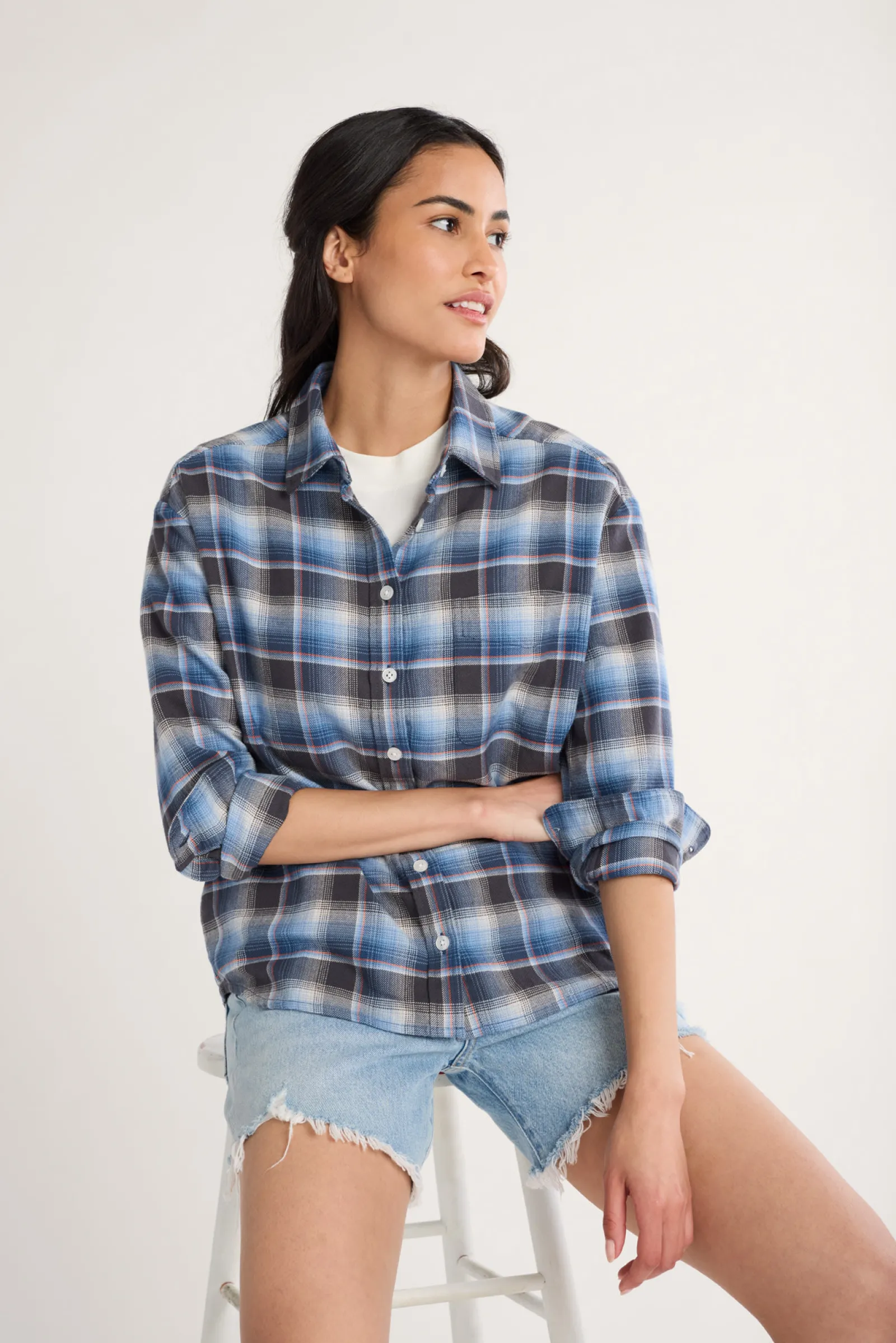 Pendleton WOMEN'S PLAID BOYFRIEND DOUBLEBRUSHED FLANNEL SHIRT BLUE MULTI PLAID Best