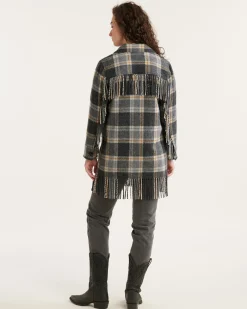 Pendleton WOMEN'S PLAID JOLENE WOOL FRINGED JACKET CHARCOAL MIX MULTI Best