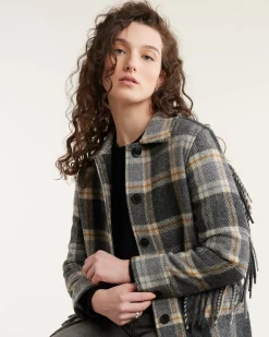 Pendleton WOMEN'S PLAID JOLENE WOOL FRINGED JACKET CHARCOAL MIX MULTI Best