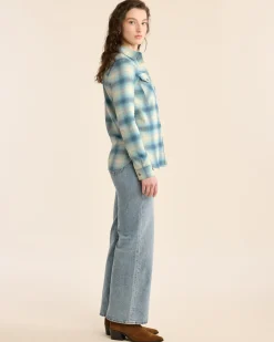 Pendleton WOMEN'S PLAID MADISON DOUBLEBRUSHED FLANNEL SHIRT AQUA OMBRE Clearance