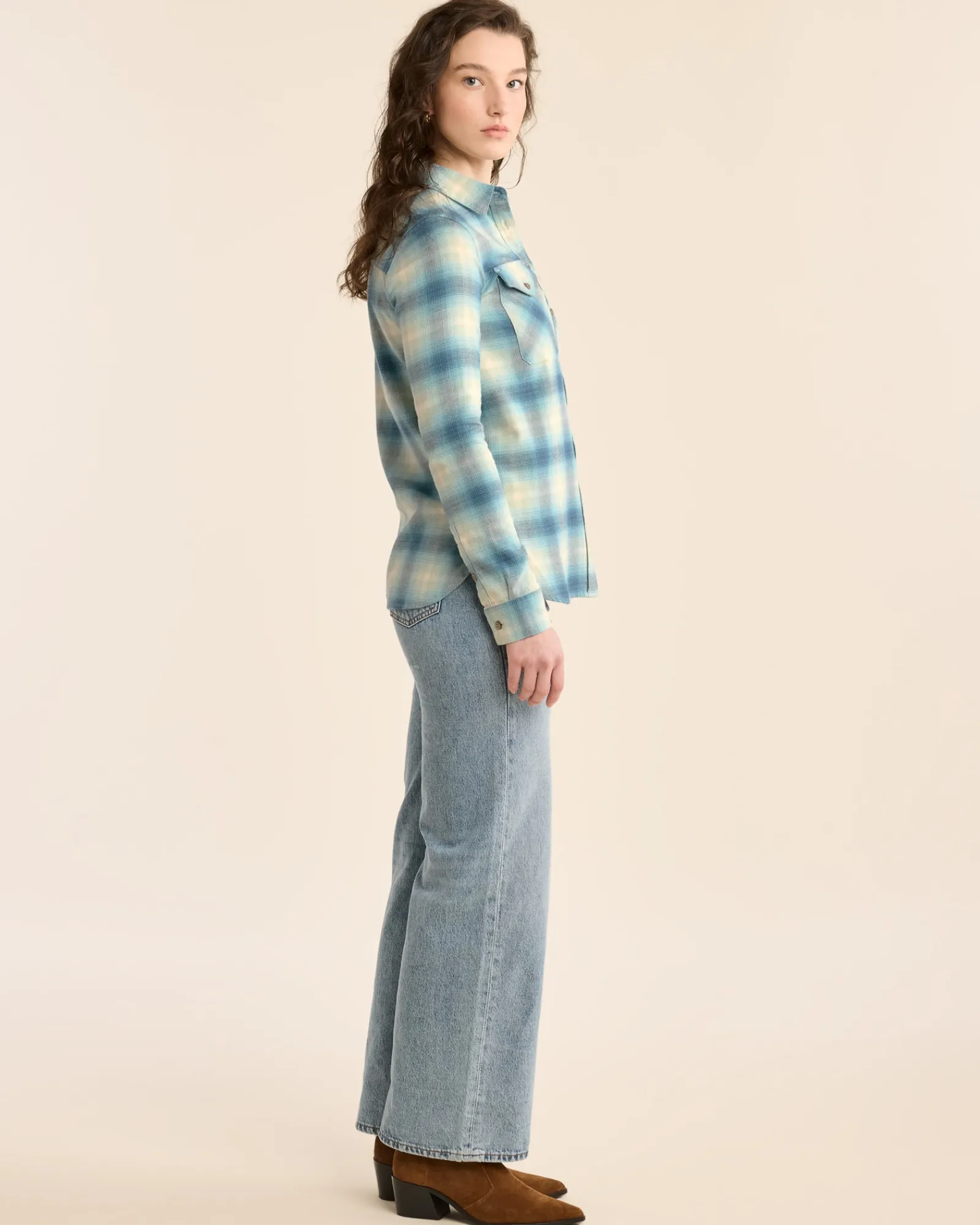 Pendleton WOMEN'S PLAID MADISON DOUBLEBRUSHED FLANNEL SHIRT AQUA OMBRE Clearance