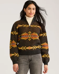 Pendleton WOMEN'S QUARTER-ZIP MERINO SWEATER CHARCOAL MULTI Fashion