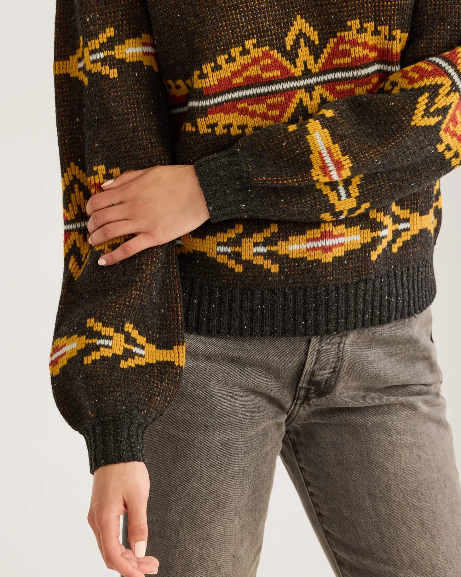 Pendleton WOMEN'S QUARTER-ZIP MERINO SWEATER CHARCOAL MULTI Fashion