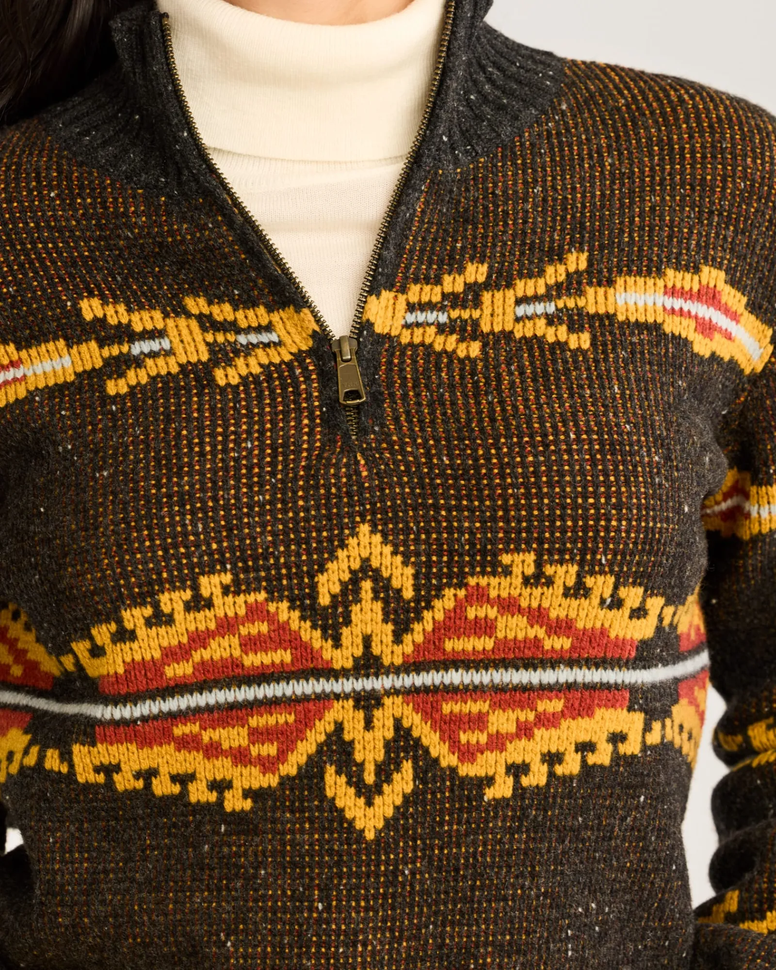 Pendleton WOMEN'S QUARTER-ZIP MERINO SWEATER CHARCOAL MULTI Fashion