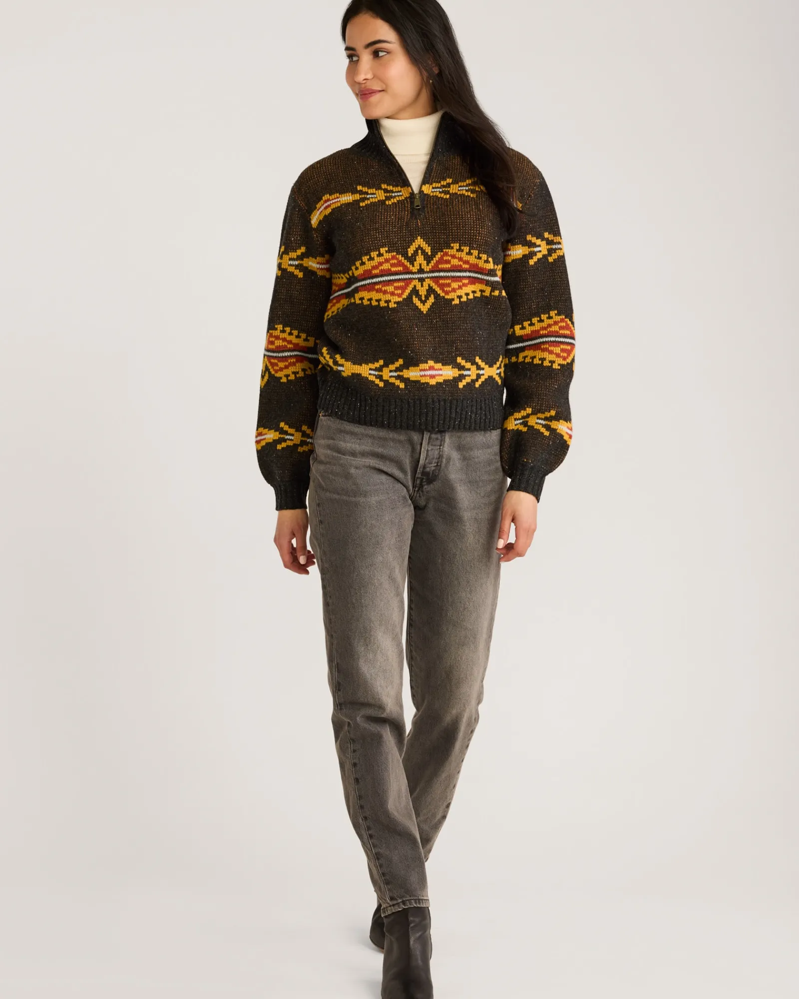 Pendleton WOMEN'S QUARTER-ZIP MERINO SWEATER CHARCOAL MULTI Fashion