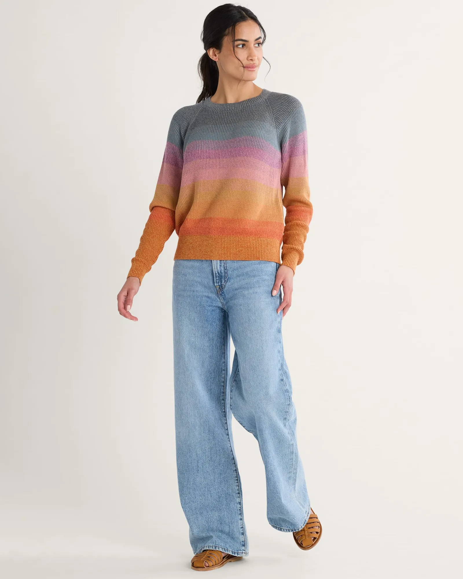 Pendleton WOMEN'S RAGLAN COTTON SWEATER ORANGE SUNSET New