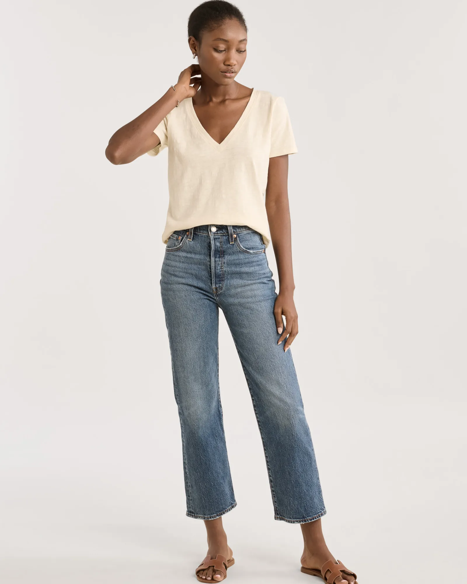 Pendleton WOMEN'S SHORT-SLEEVE COTTON SLUB TEE ANTIQUE WHITE Hot
