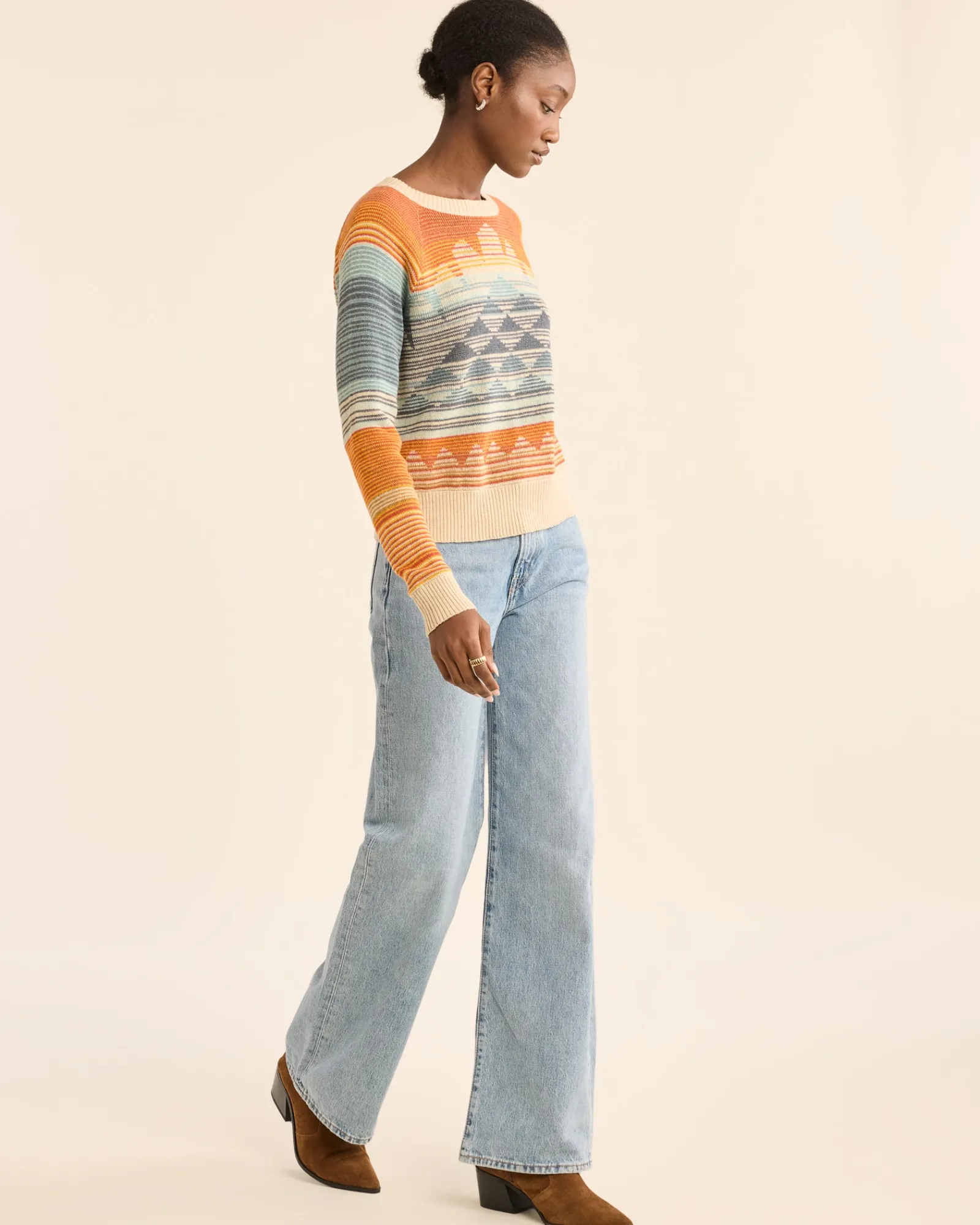 Pendleton WOMEN'S SUNSET RAGLAN COTTON SWEATER RUST/BLUE MULTI Outlet