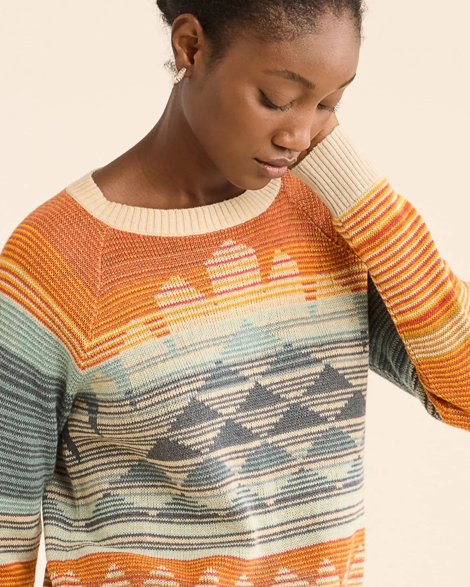 Pendleton WOMEN'S SUNSET RAGLAN COTTON SWEATER RUST/BLUE MULTI Outlet