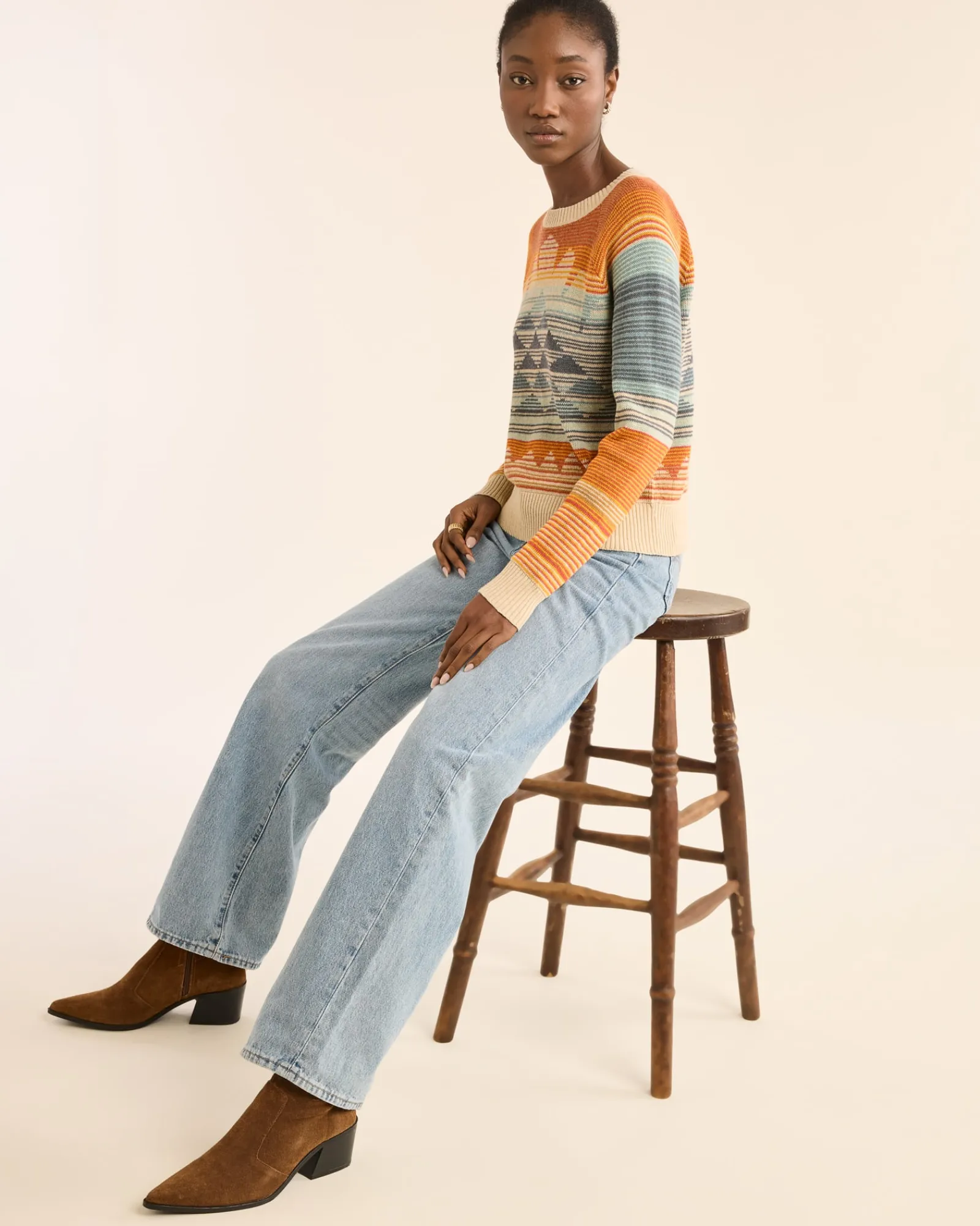 Pendleton WOMEN'S SUNSET RAGLAN COTTON SWEATER RUST/BLUE MULTI Outlet