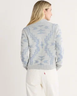 Pendleton WOMEN'S TEXTURED COTTON CARDIGAN ECRU/DUSTY BLUE Clearance