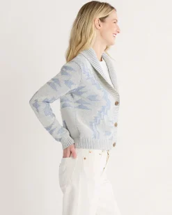 Pendleton WOMEN'S TEXTURED COTTON CARDIGAN ECRU/DUSTY BLUE Clearance