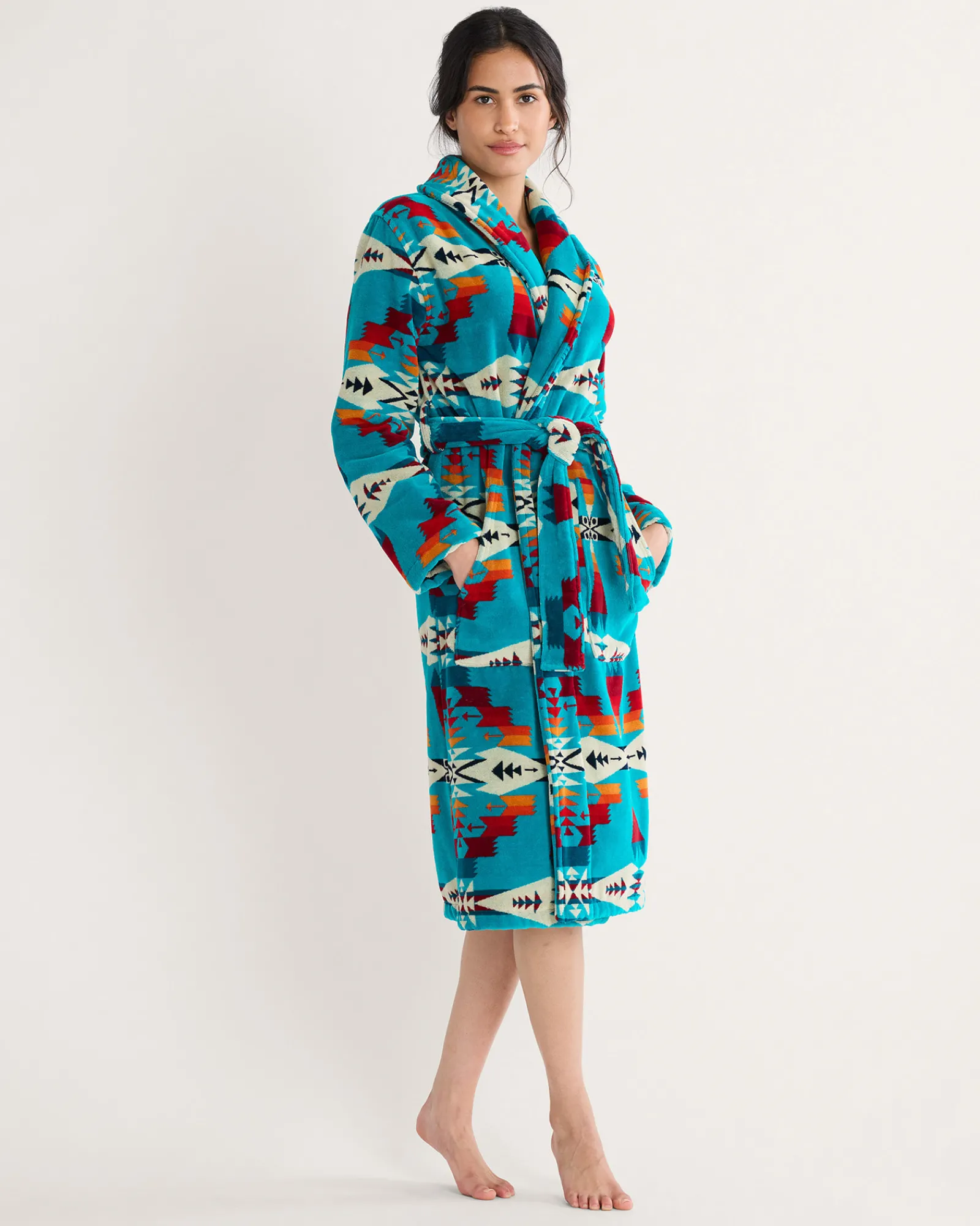 Pendleton WOMEN'S TUCSON COTTON TERRY VELOUR BATHROBE TURQUOISE Hot