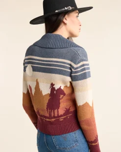 Pendleton WOMEN'S WESTERN SCENIC COTTON CARDIGAN BLUE/RUST MULTI Hot